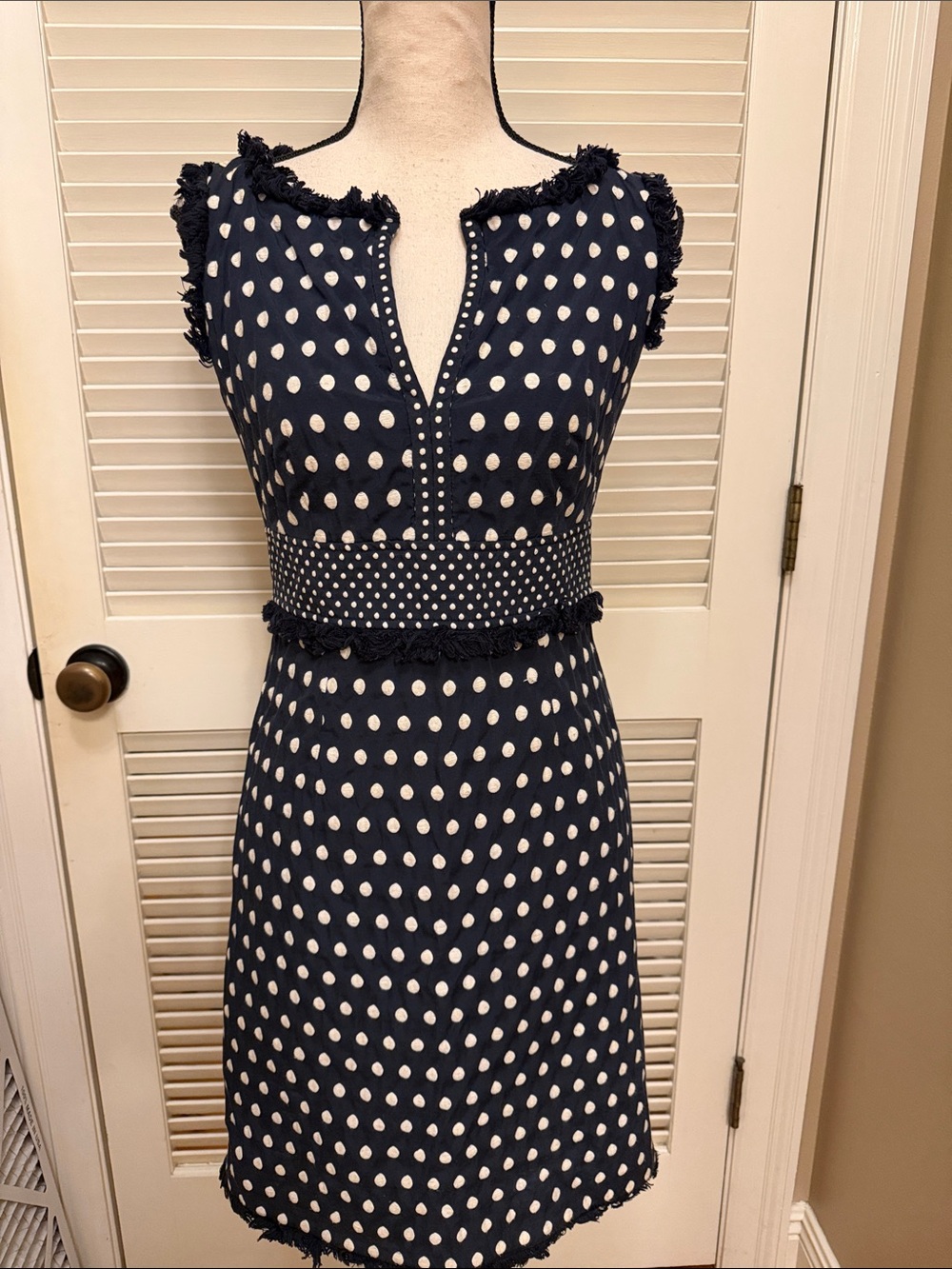 Tory Burch Navy and White Polka Dot Midi Dress, Size 4, Good Condition